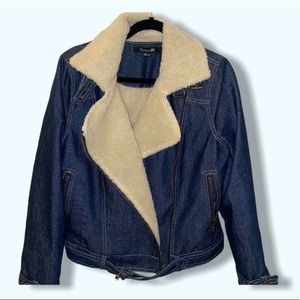 Forever 21 size medium Sherpa lined denim Moto jacket